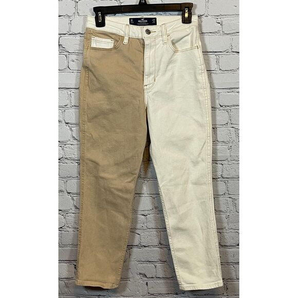Hollister Denim - Hollister Two-Tone Ultra High-Rise Mom Jeans Vintage‎ Color Block Beige White 3W